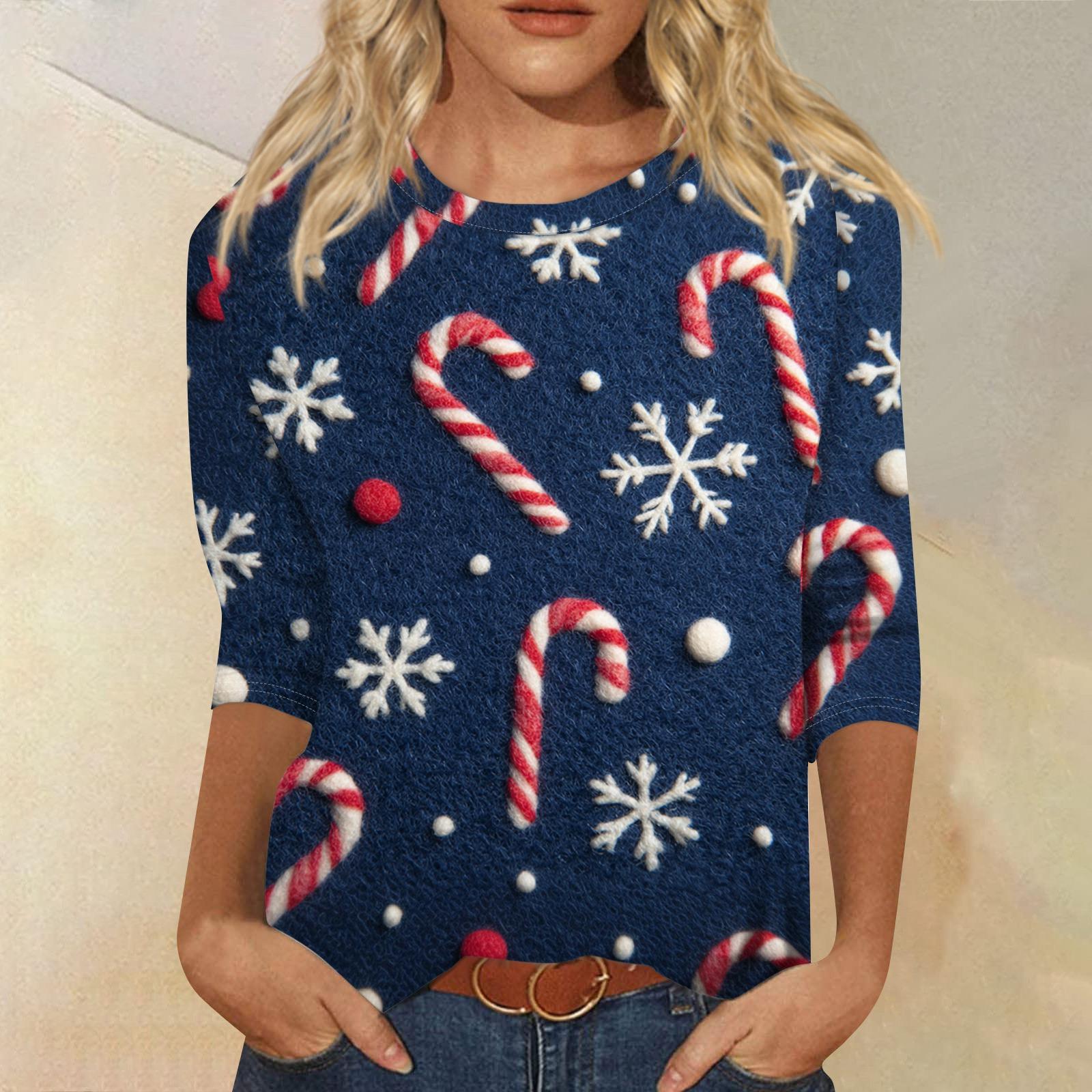 

Женская модная повседневная свободная футболка с круглым вырезом и рукавами 3/4 с принтом, женский топ S тёмно-синий