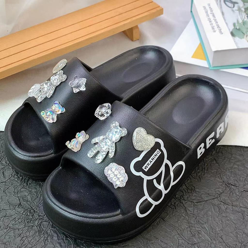 New thick-bottomed side bear transparent bear slippers women's spring and summer slippers fashion one-word slippers