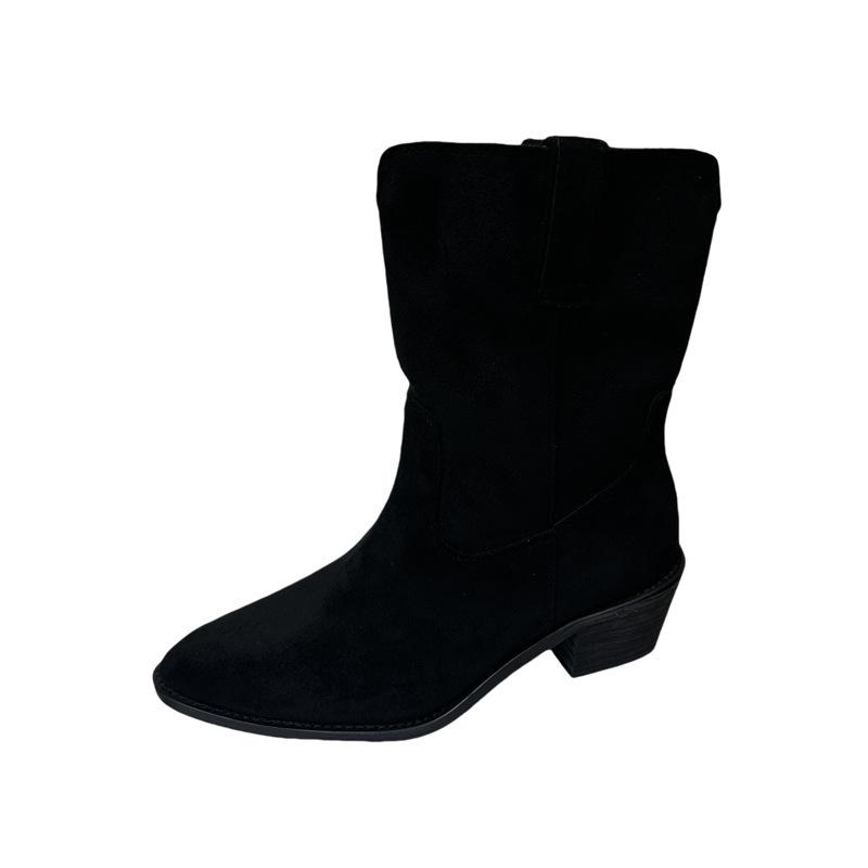 2025 autumn and winter new matte leather mid-tube western cowboy boots women's retro knight desert boots low-heeled foreign-style small short boots