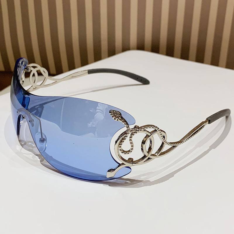 Spice Girl Wind Purple Pink Cobra Integrated Large Frame Sunglasses Design Sense Sweet And Spicy Face Small Street Shooting Sunglasses