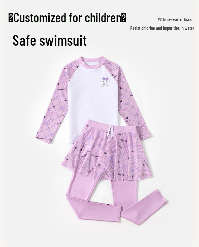 Girls' Long Sleeve Two-Piece Swimsuit, Sun Protection, 2025 New Style for Kids, Professional Training Swimwear