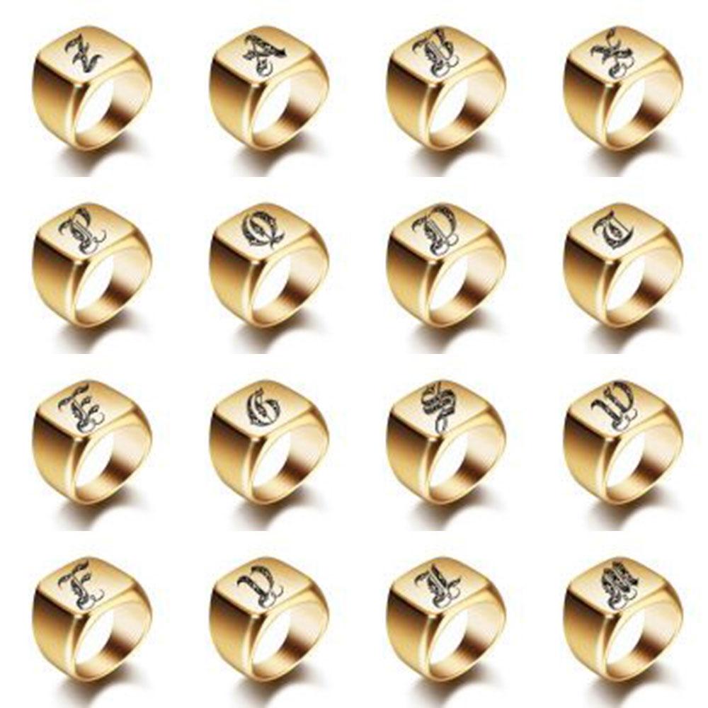 Customized Women Signet Ring Name Letter Pattern Logo Stainless Steel Rings Punk Candid Fashion Jewelry Male Wedding Accessories