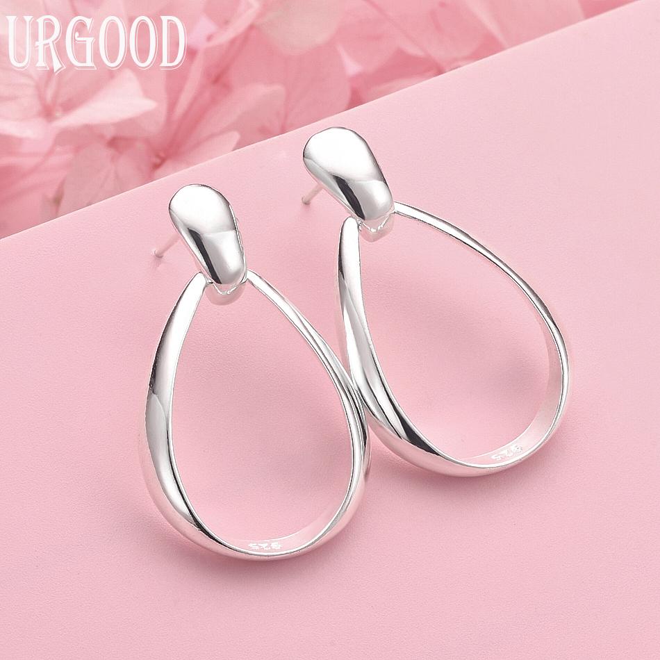 

925 Sterling Silver Round Pierced Earrings Wedding Jewelry 3.60*2.20cm 22mm