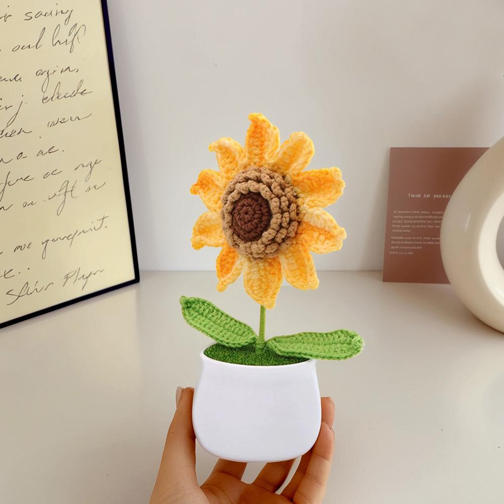 Gay Pride Handmade Knitted Flower Pot Red Heart Shaped Knit Imitation Potted Plant For Mother‘s Day Girls Gifts Home Desktop
