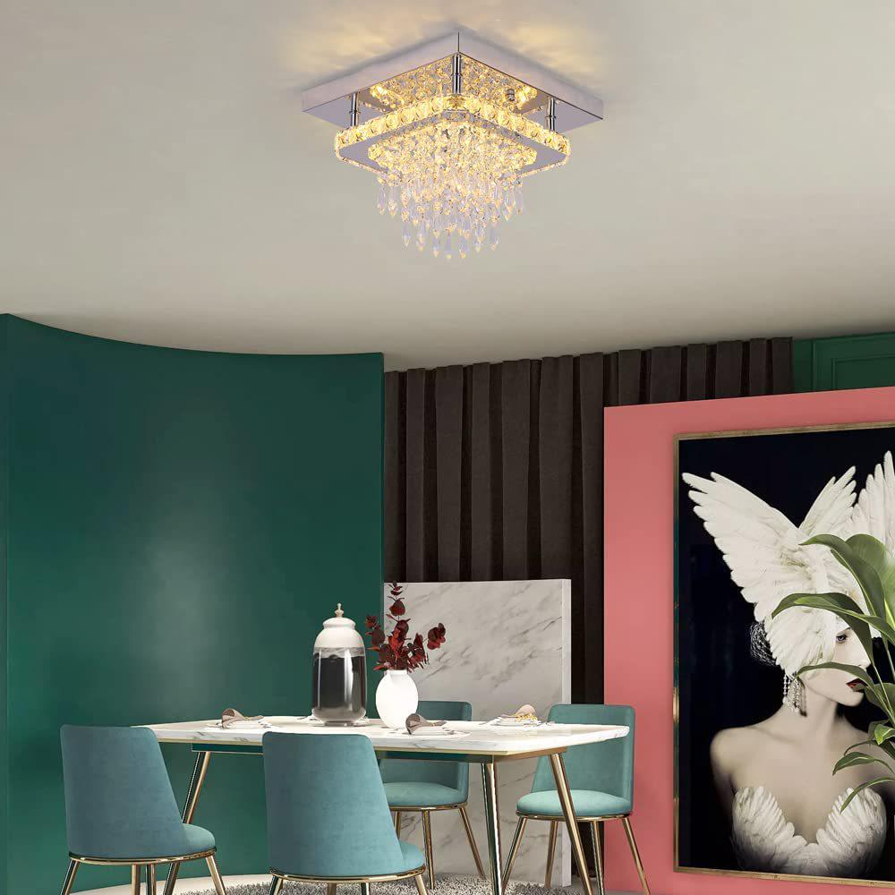 Modern Square Crystal LED Ceiling Light for Hallway, Foyer, Dining Room, or Balcony
