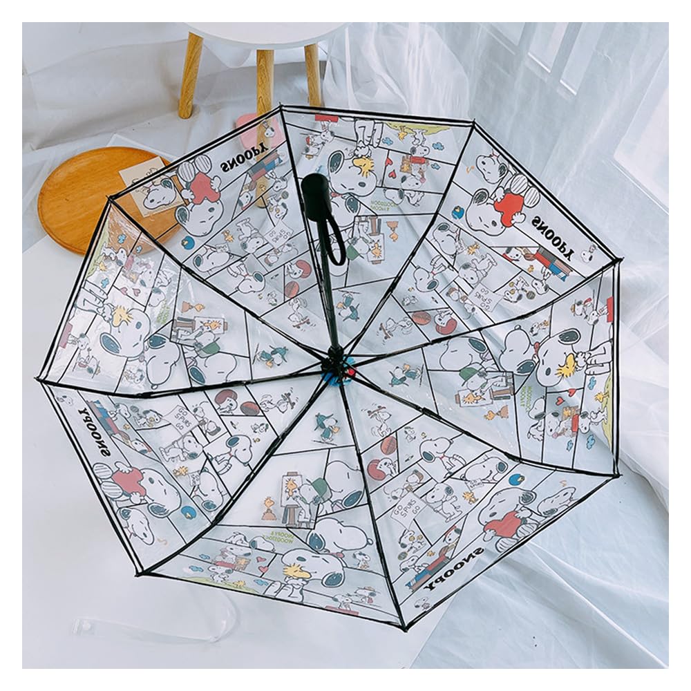 Snoopy Vinyl skládací transparentní automatický vinyl 8znakový deštník, třípatrový deštník, deštník, vinyl, otevřít/zavřít, deštník, 56 cm, žebra,