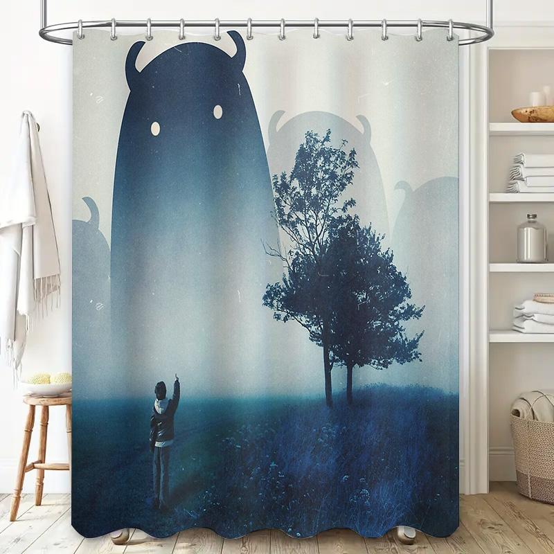 Mystical Forest Landscape Shower Curtain Vintage Nature Backdrop Dark Academia Tapestry Wall Hanging Home Decor Scenic Wall Art