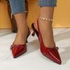 2025 New Summer Women's Dress Shoes Patent Leather Slip On Sandals Buckle Slingbacks Mid Heels Pumps Sandalias Mujer