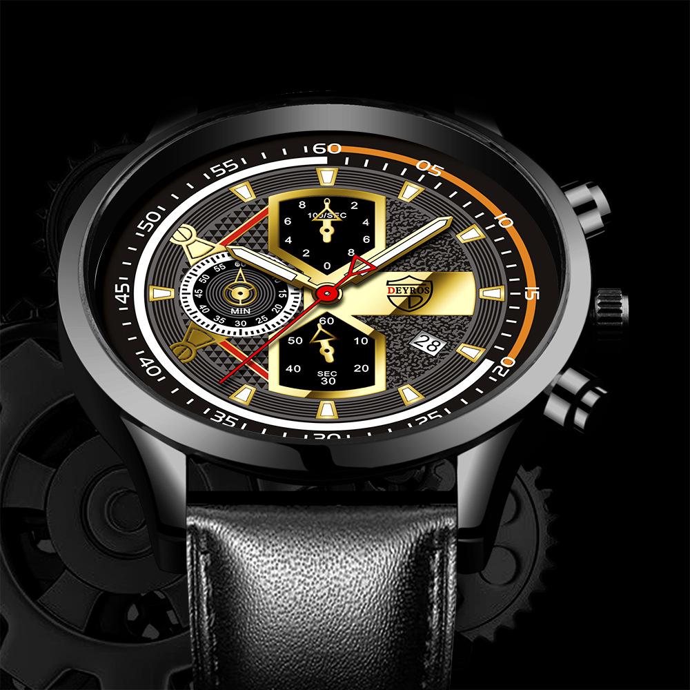 Fashion Men's Watch Leather Watch Calendar Watch Men's Trend Quartz Watch Student Watch