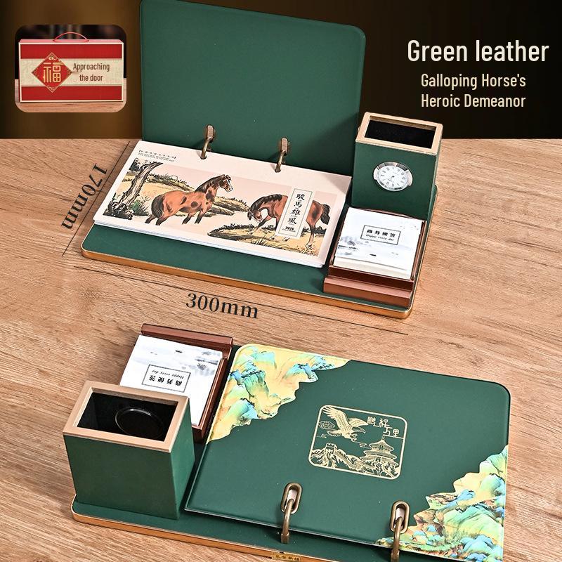 2026 Custom Leather Business Desk Calendar Set with Logo - Creative Office Desktop Ornament Gift Box