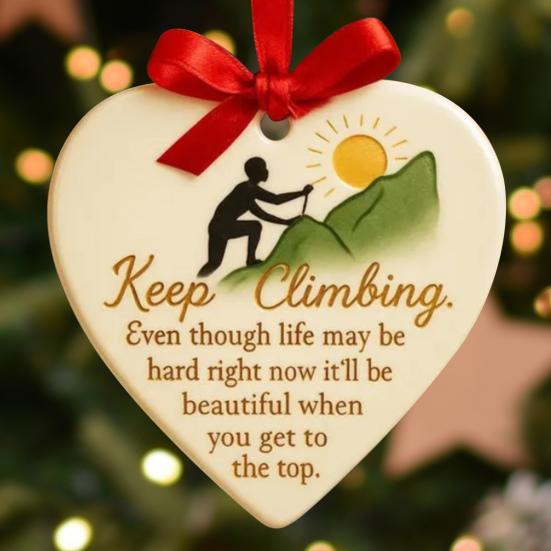 Keep Climbing Heart Ornament Inspirational Heart-Shaped Rock Climb Hanging Ornament for Xmas Tree Keepsake Gifts for Men Women