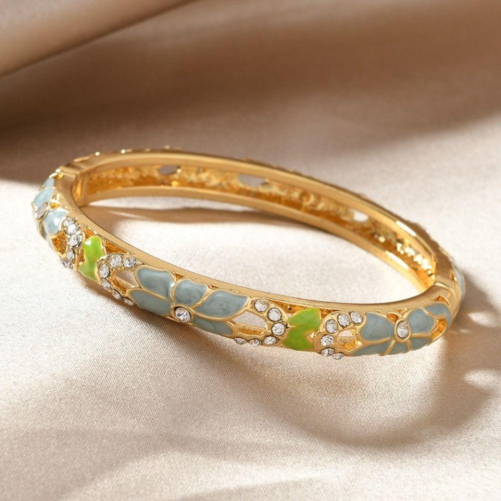 Bracelet jonc cloisonné vintage en émail style chinois pour femmes bracelet de main bracelet jonc ajouré à fleurs femme