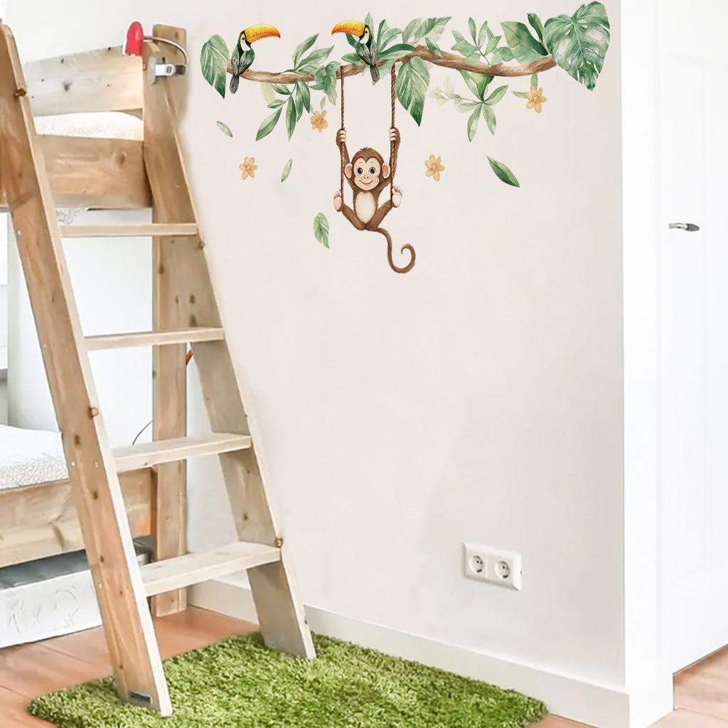 Cartoon Monkey Swinging Wall Sticker Kids Room Wall Decoration Self-Adhesive Home Decor