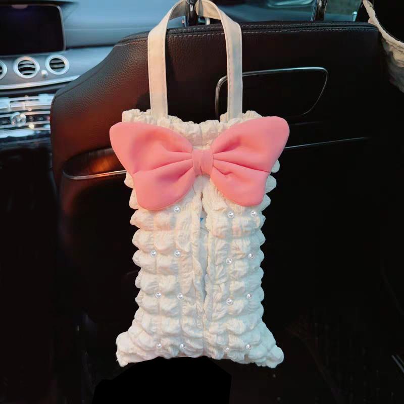 Pen Jente Perler Puff Rutenett Bil Tissueboks Auto Sete Nakkestøtte Hengende Papirtårnholder Organizer Biltilbehør