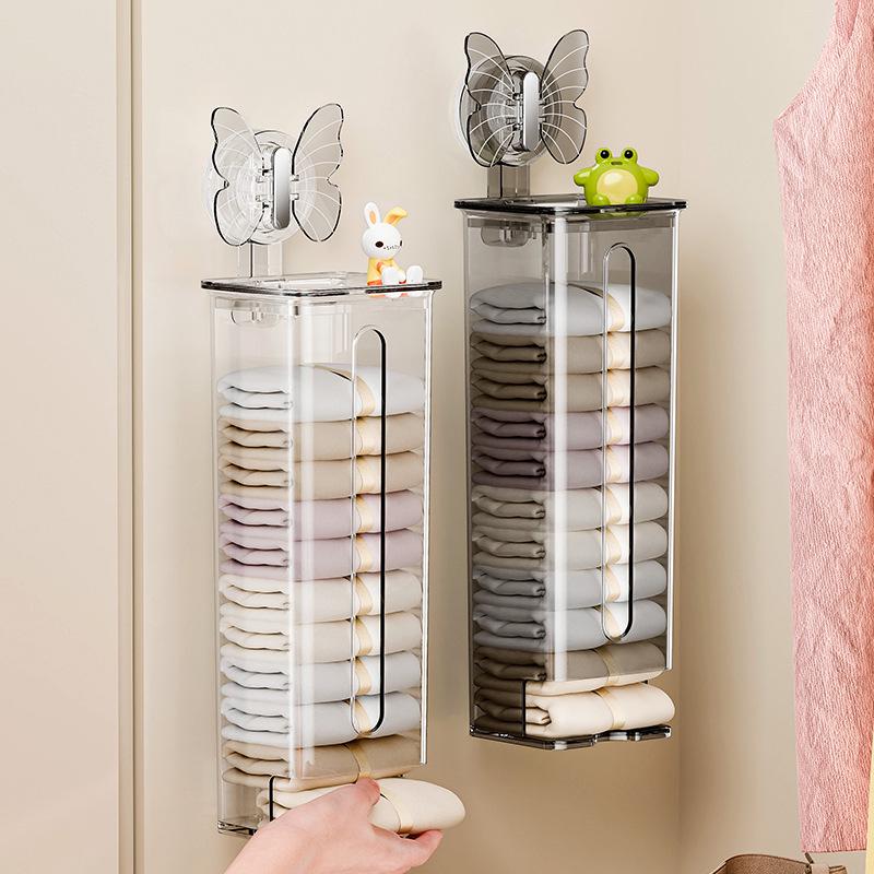 Suction Cup Wall-Mounted Underwear Organizer with Lid - Large Capacity Drawer for Socks