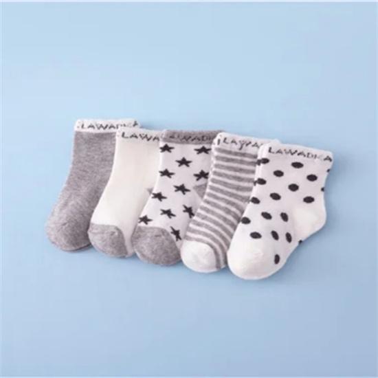 5 párů/sada Novorozenci Chlapci Dívčí Ponožky Pruhované Bavlněné Kreslené Módní Ponožky Pro Dívky Chlapci Batole Podzim Zima 0-3R