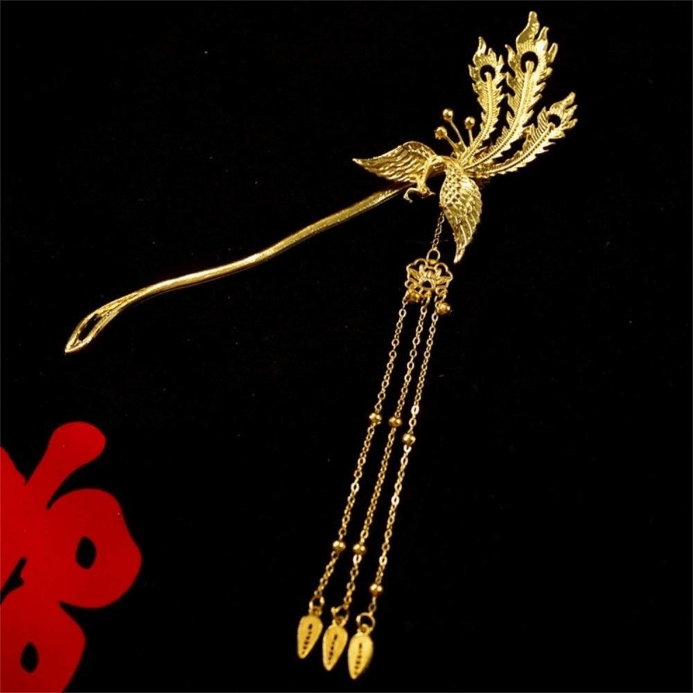 Gold Tassel Hairpins Ancient Style Bridal Hair Ornament Classical Phoenix Hairpin Set  Ladies