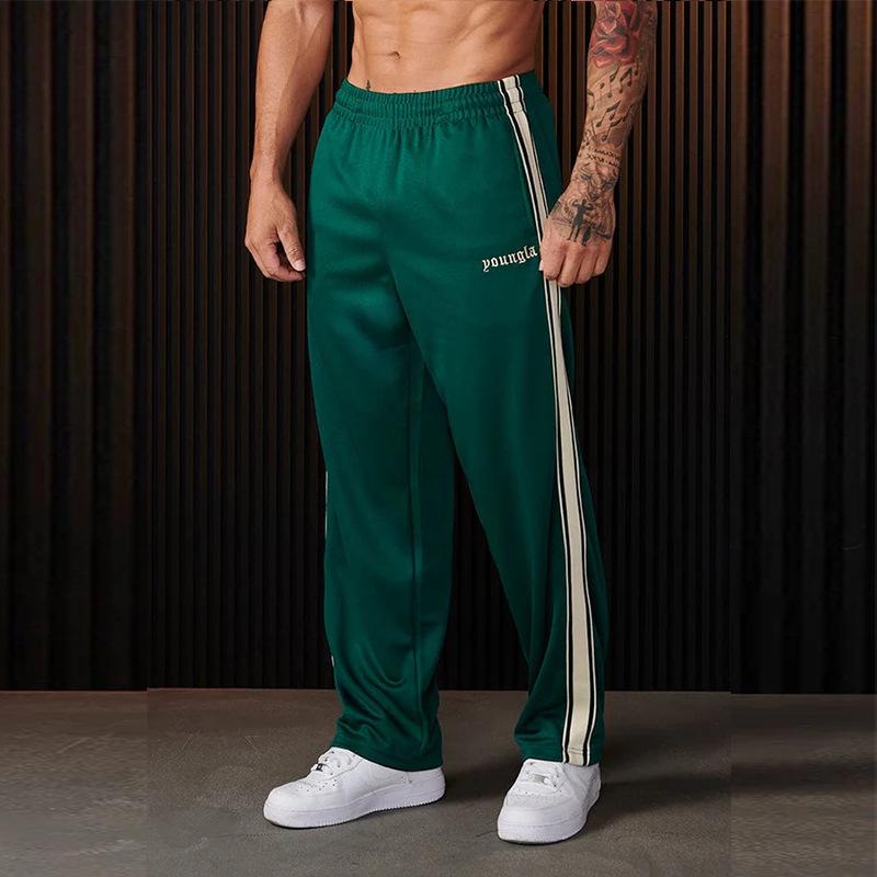 YOUNGLA Men's Patchwork Stripe Track Pants - Casual Embroidered Gym Sportswear