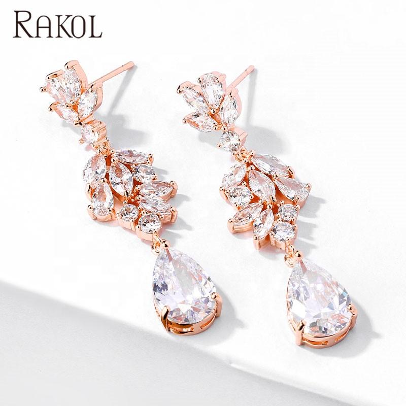 RAKOL  EP5116  New Arrival  Silver Plated Earrings Waterdrop Copper with Zircon Earrings for Women Flower Clear Water Drop Ear