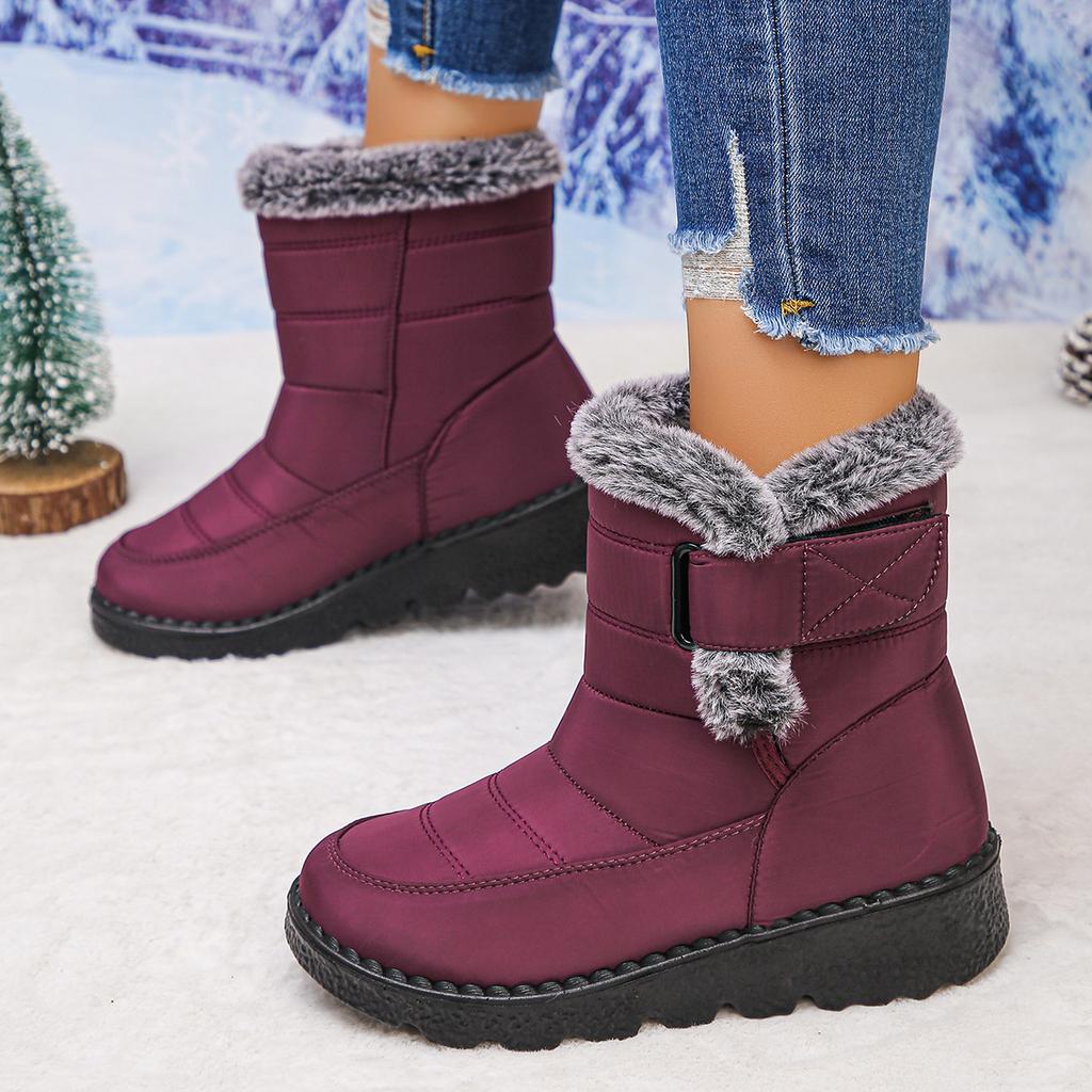 Retro Waterproof Fabric Snow Boots Women 2025 Winter Warm Short Plush Ankle Booties Casual Non Slip Hiking Sneakers Size 43