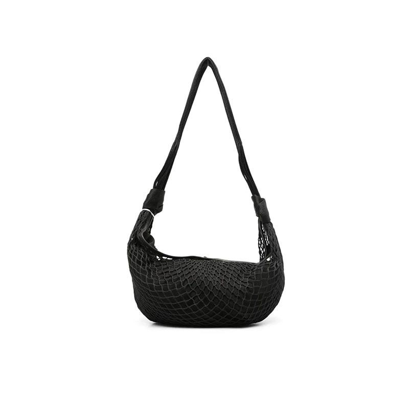 

2025 Новая плетеная сетчатая сумка из коровьего рога с нишевым дизайном, одноплечная сумка-кроссбоди, женская модная и повседневная ручная сумка-сетка для рыбалки 34.5x22.5x12cm чёрный
