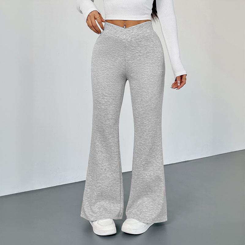 YYFS Women's Fashion Casual Solid Color Print High Waist Trousers Pants & Capris