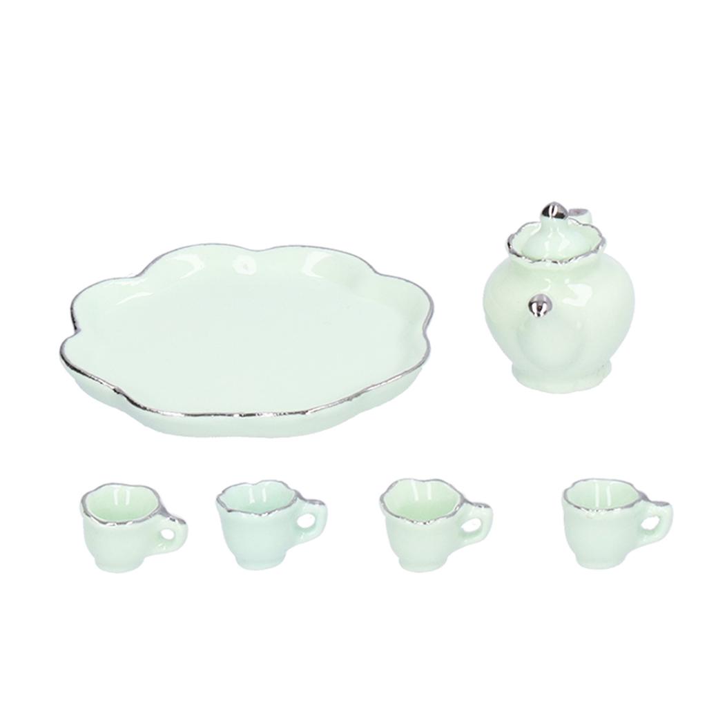 1:12 Tea Set Miniature Tea Cup Teapot Tray Decoration Kitchen Accessories