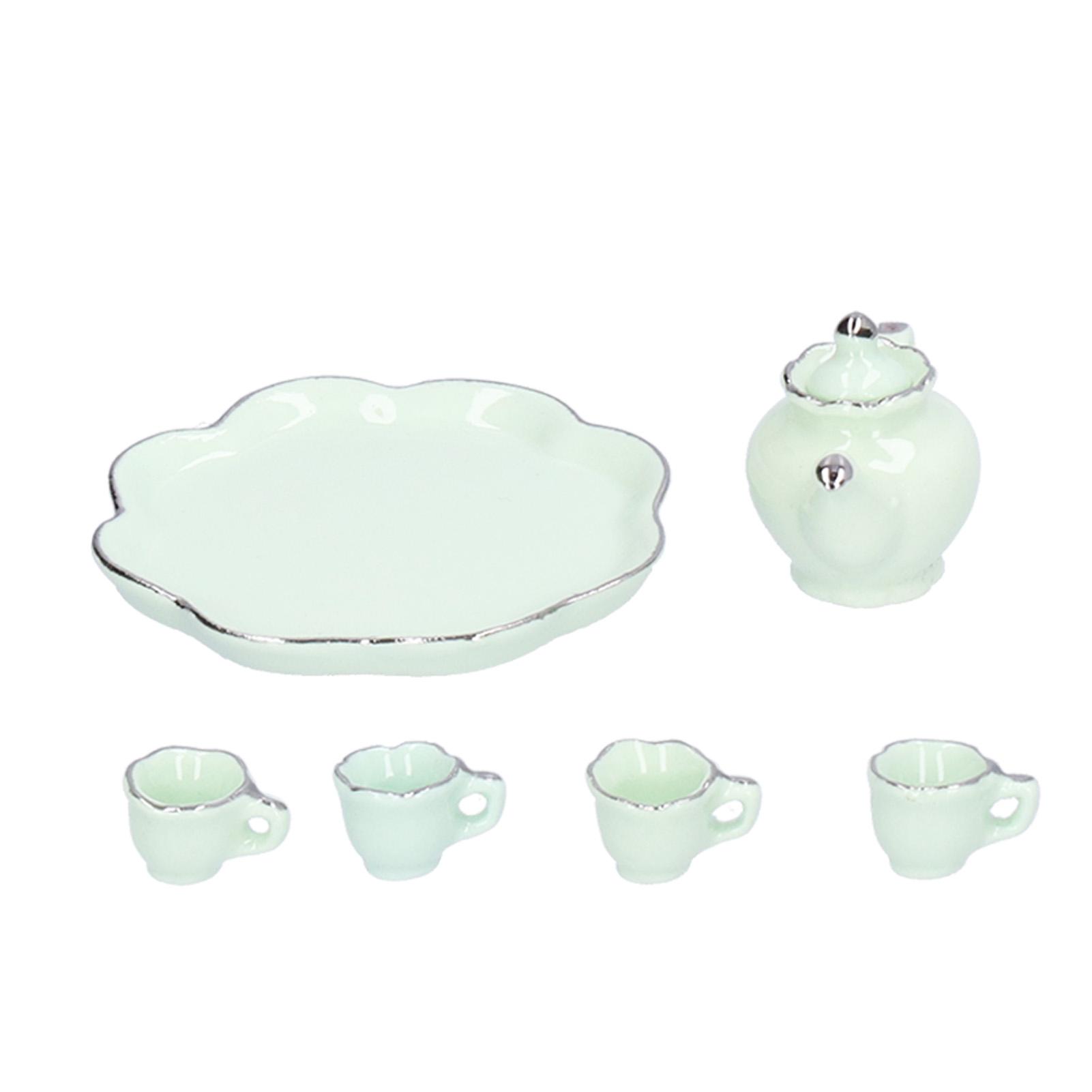 

1:12 Кукольный Чайный Сервиз Миниатюрная Чайная Чашка Чайник Поднос Украшения Кухонные Аксессуары Белый зелёный