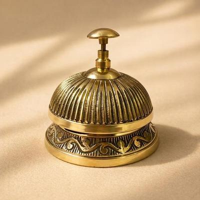 Brass Desk Bell  Engraved Service Bell Hotel Reception Counter Decor Handmade