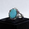 Vintage Botanical Turquoise Ring, 9x11MM Natural Stone and Zirconia Set In Engraved Floral  CopperBand for Women