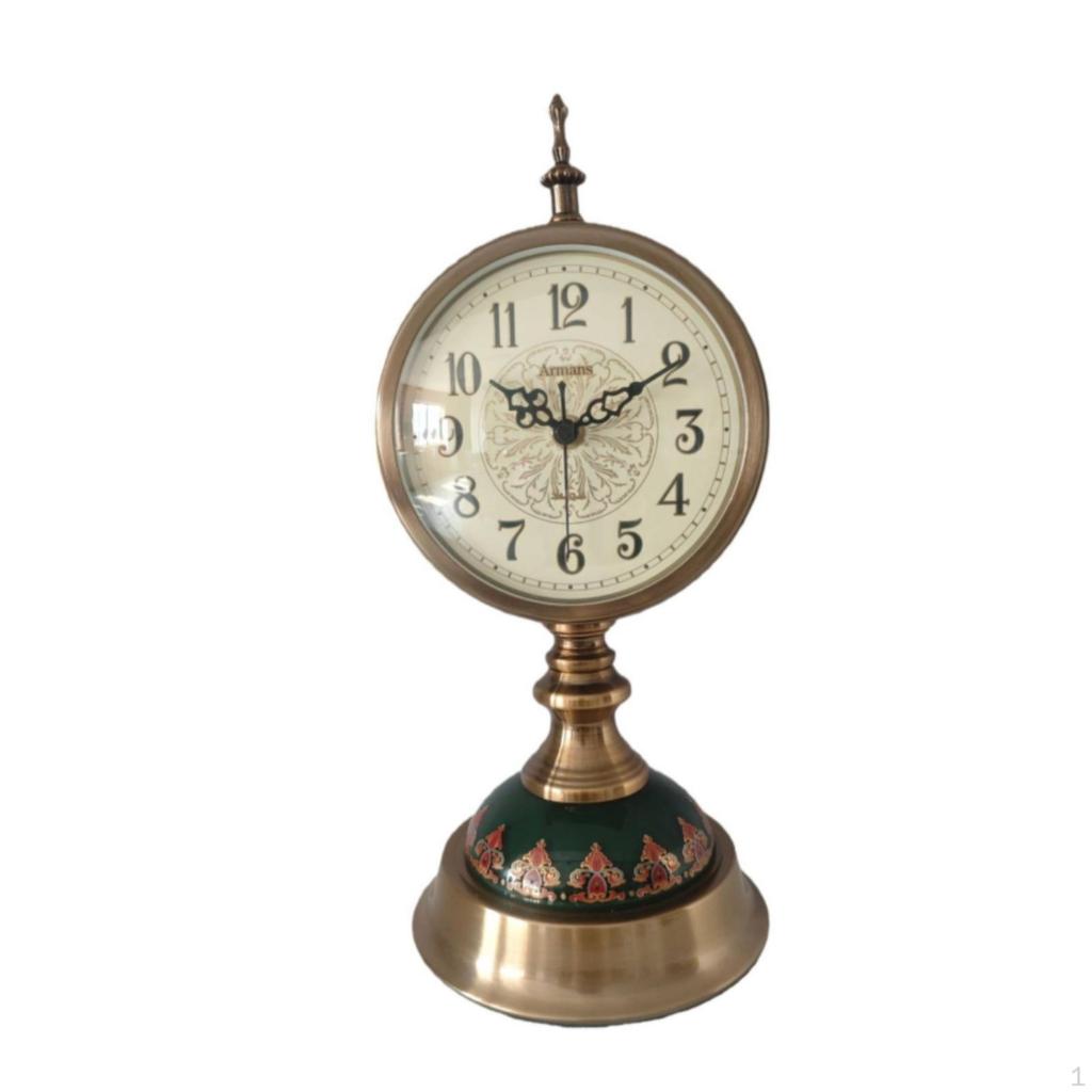 Pedestal Clock VintageVintageStyled with Pole BrassTone Timepiece for Mantel,