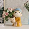 Resin Cat Figurine With Bouquet Decorative Vase Living Room Entryway TV Cabinet Home Decor Gift