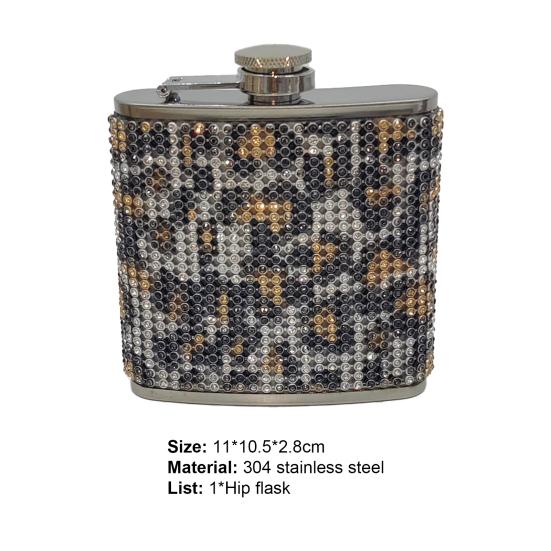 180ml Rhinestone Studded Hip Flask Leak-proof 304 Stainless Steel Reusable Anti-drop Wine Flask