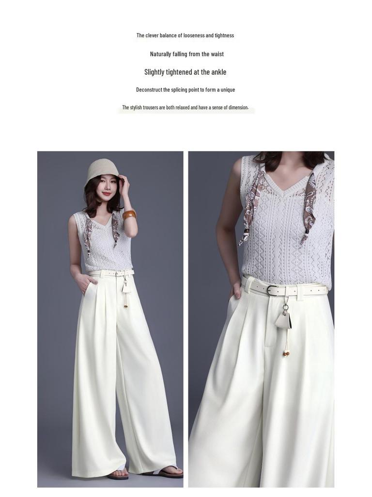 Brand Women's High-Waisted Wide-Leg Trousers - 2026 Spring/Summer Collection: No-Iron, Fashionable, Loose-Fit Casual Pants