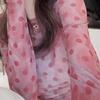 Polka Dot Plus Size Sun Protection Cover-up Women's Summer Thin Long-sleeve T-shirt Unique Sparkling Mesh Top