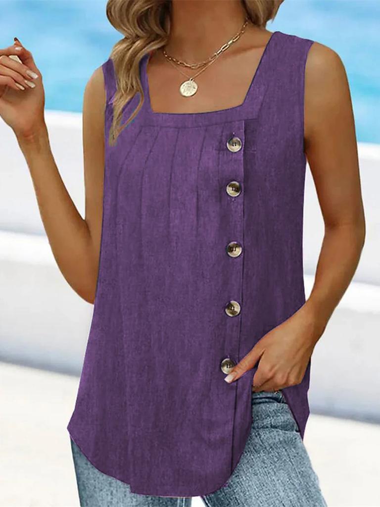 Summer New Bestseller Women's Ruffled Square Neck Vest with Button Back Detail