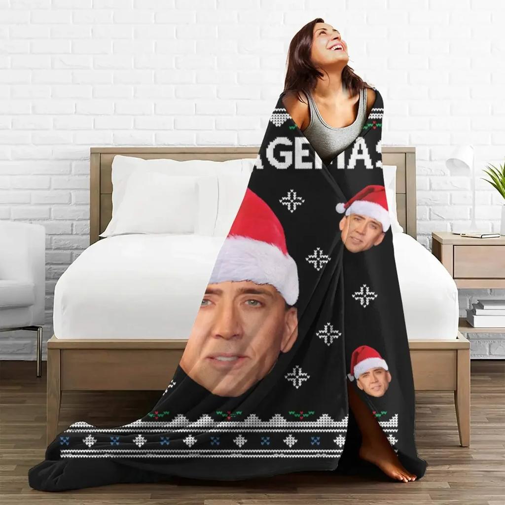 Nicolas Cage Flannel Blankets Quality Warm Soft Actor Merry Christmas Bedding Throws Autumn Travel Office Bedroom Bedspread