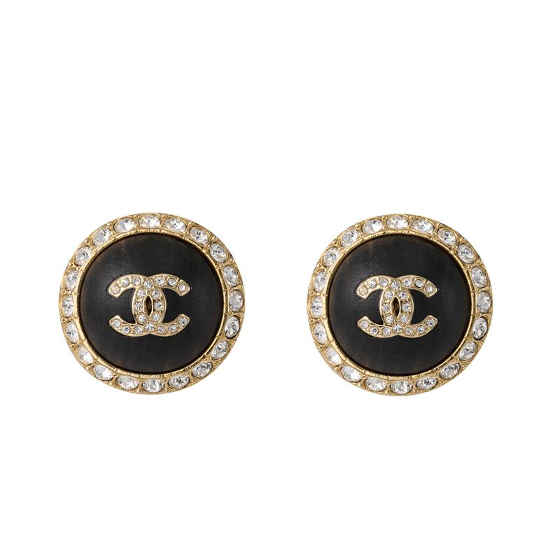 

Сережки-гвоздики CHANEL з металу з гравіюванням подвійного логотипу C, жіночі, чорні чорний