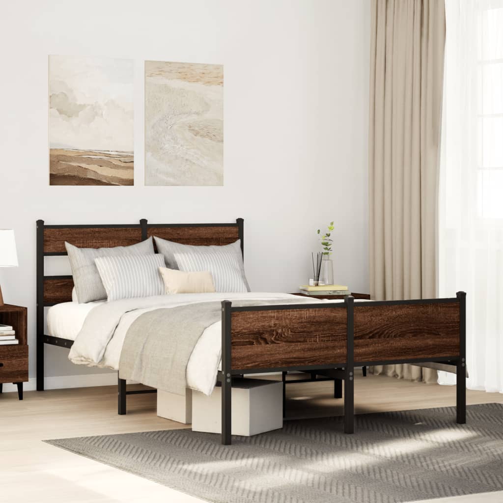 Bed Frame Without Mattress Brown Oak Effect 120 X 190 Cm Engineered Wood