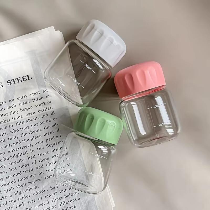 1/2pc 300ml Transparent Water Bottles With Lid Graduated Portable Milk Juice Cup Beverage Container Suitable For Outdoor Kitchen