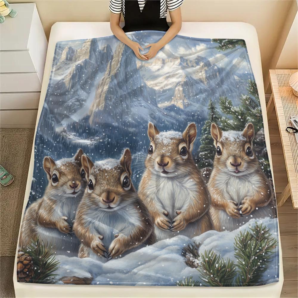 Eichhörnchen, gemustert, Flanelldecke, Hohe Qualität, Bequem für alle Jahreszeiten, Heimdekoration, Wärme und Komfort, Perfekt für Geschenke.