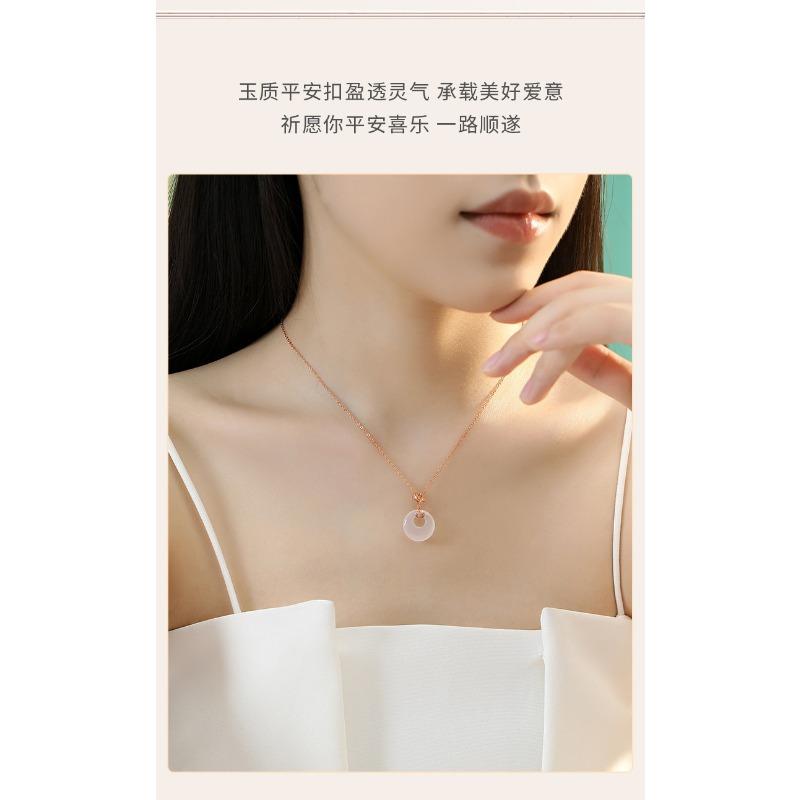 Women Chinese Style Ginkgo Leaf Fortune Ping An Buckle Imitation Agate Pendant Clavicle Necklace