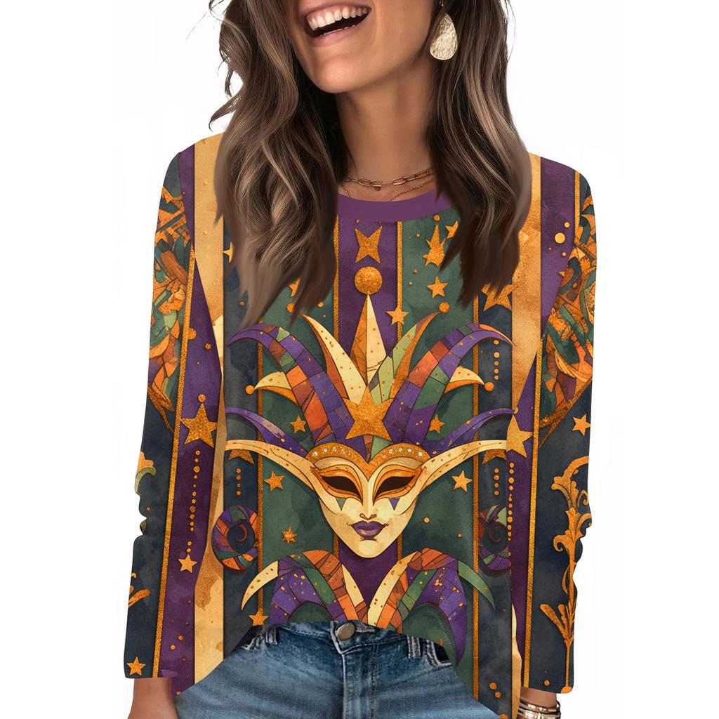 Long Sleeve Shirts For Women Cute Print Graphic Tees Blouses Casual Plus Size Basic Tops Pullover