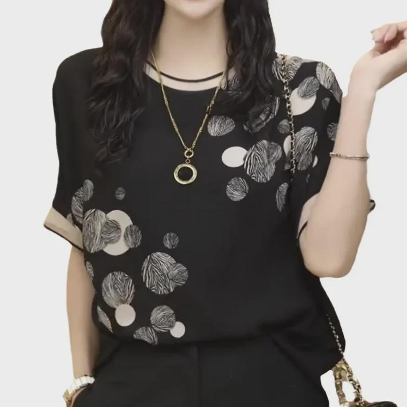 2024 Summer Women's Chiffon Print Short Sleeve T-Shirt - Stylish and Lightweight