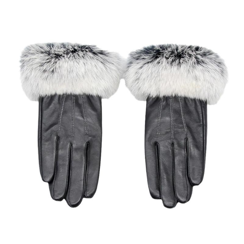 Women's Lambskin Gloves, Thickened Rabbit Fur with Velvet for Winter Touchscreen Driving.