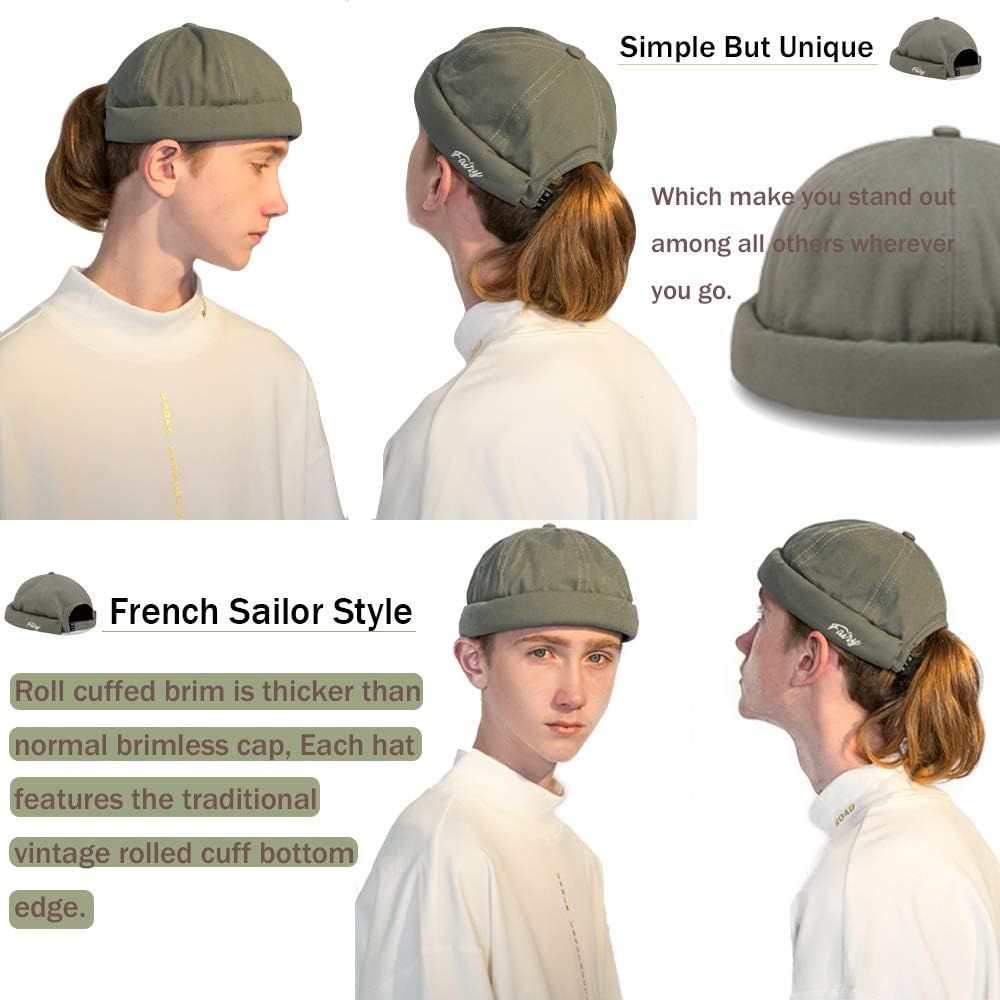 Croogo Work Round Roll and Retro Cap Cap, Brimless, Watch, Fisherman's Cap, Cap, Adjustable, Oversized, Men's Women's, (CT22-Green)