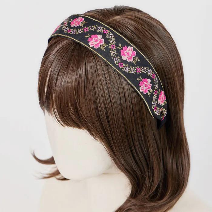 Maia Pearl Flower Jacquard Hairband A - Plain Pink