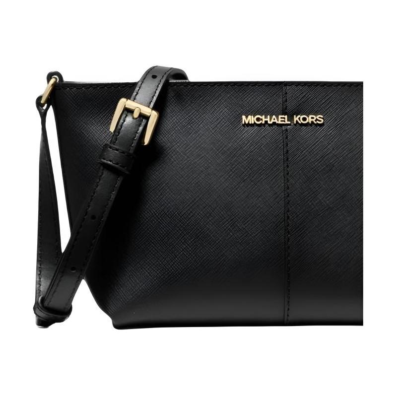 Michael Kors Jet Set Logo Zip Closure Coated Canvas Crossbody Bag Shoulder Bag Small Women's Black