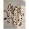 Korean Style Ins Moon and Puppy Pattern Side Zipper Long Hooded Spring and Autumn Jumpsuit for Baby Boys and Girls Cotton