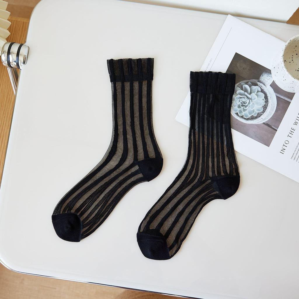 Women's Summer Silk Mid-Calf Socks - Fresh Japanese Style, Lightweight, Breathable, Sweet, Cute, Solid Colors, Spandex